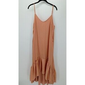 LUCCA Peach Ruffle Maxi Slip Dress Medium Y2K Boho Romantic Adjustable Strap